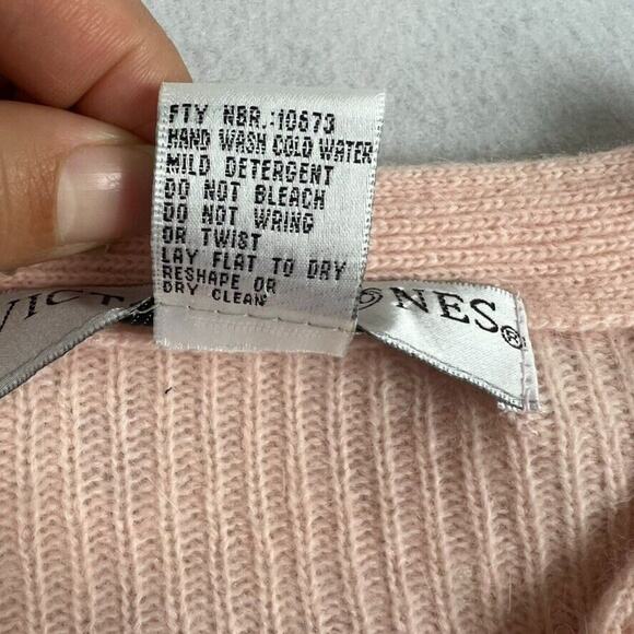 Victoria Jones Cardigan Sweater PM Pink Lambswool Angora Rabbit Hair Button Up - Picture 7 of 7